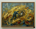 Abstract painting titled 'The Needle in a Haystack' by Jerryl JerCauso with a wooden frame.